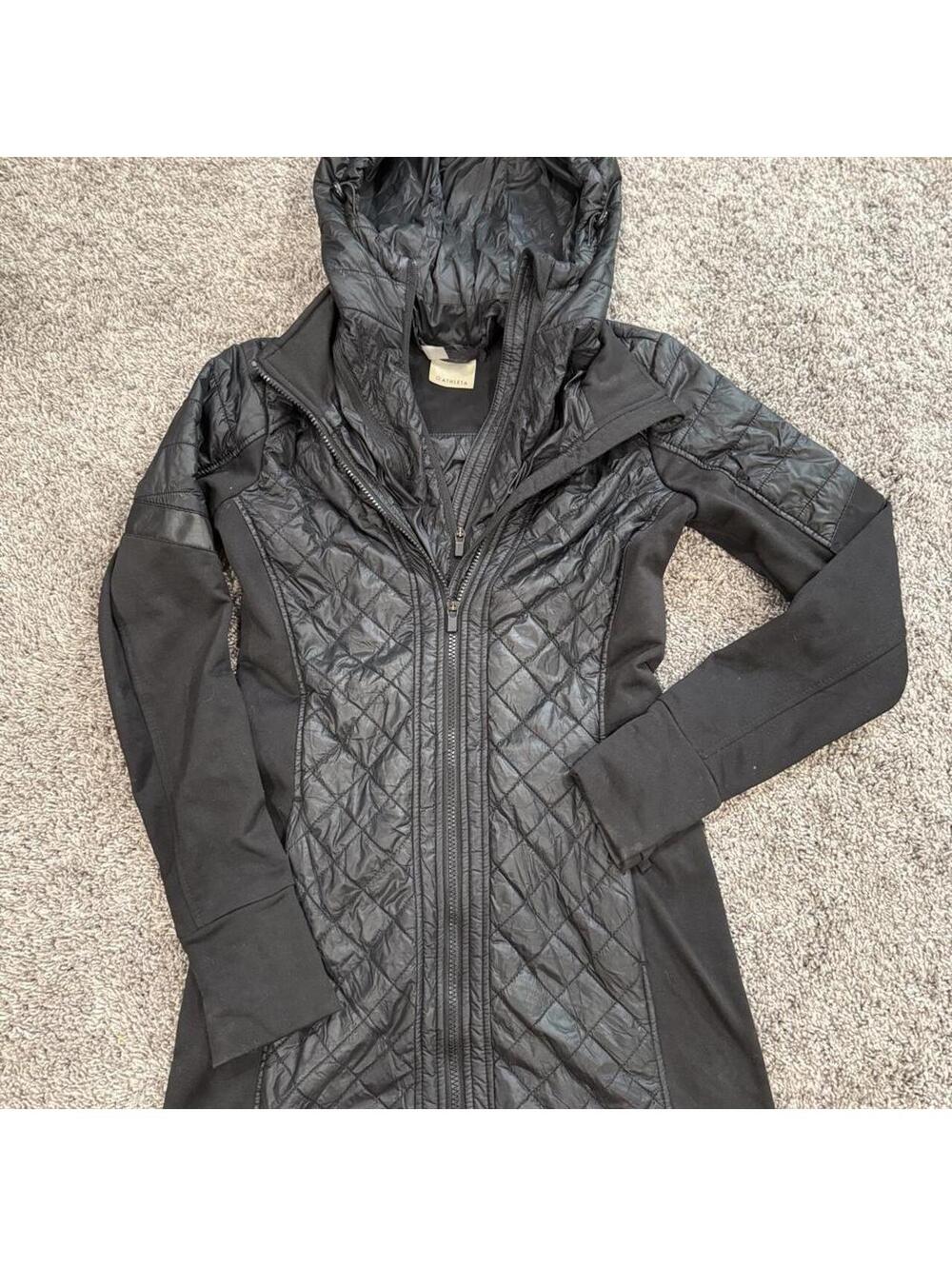 Athleta Black Quilted and Fleece Hooded Jacket XS